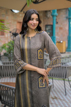 Asymmetric Hem Muslin Kurti & Trouser 2-Piece Set