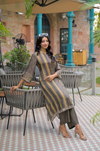 Asymmetric Hem Muslin Kurti & Trouser 2-Piece Set