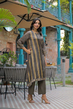 Asymmetric Hem Muslin Kurti & Trouser 2-Piece Set
