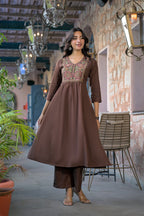 Pleated Waist Festive Flared Kurta Trouser Suit
