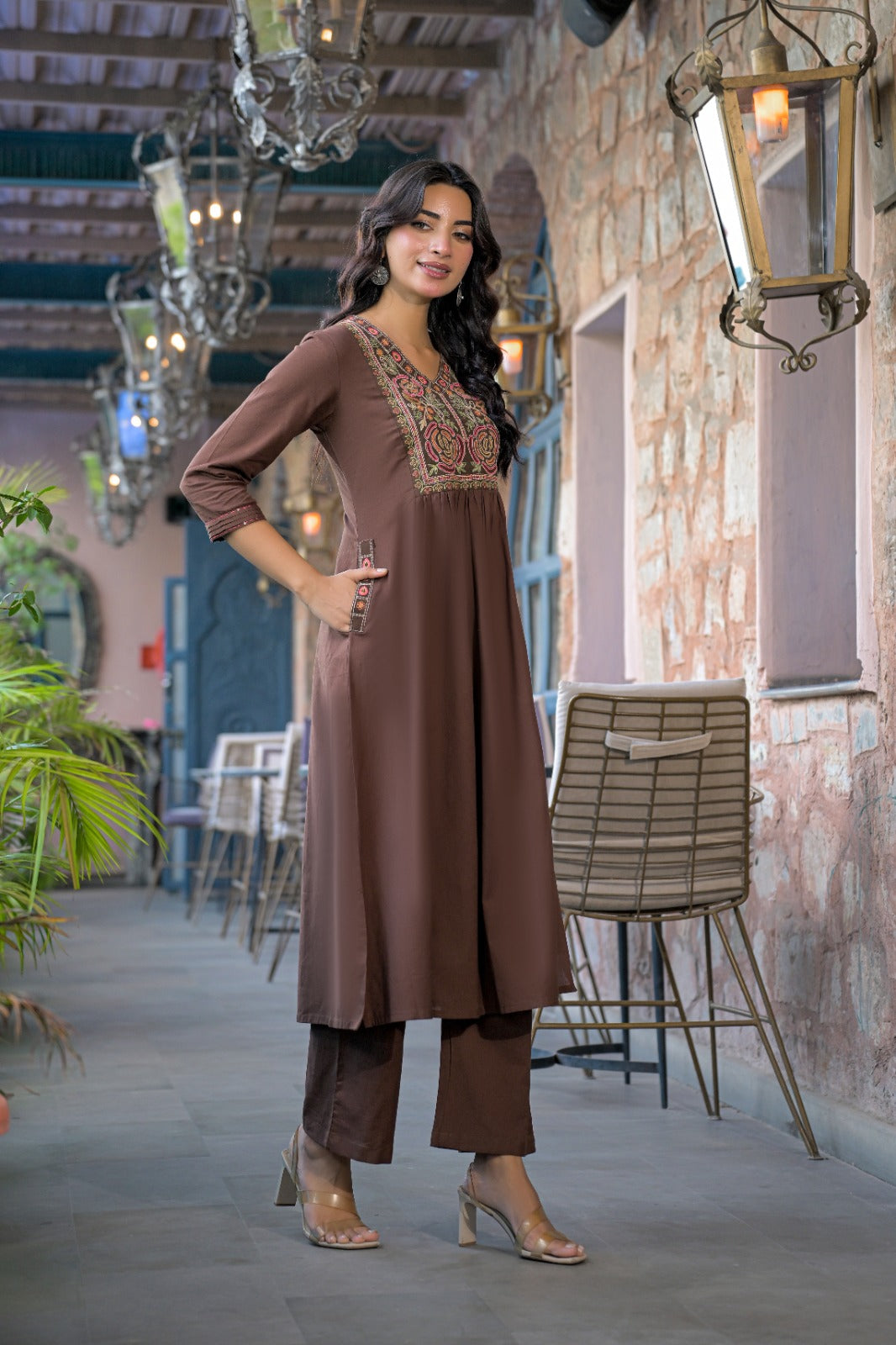 Pleated Waist Festive Flared Kurta Trouser Suit
