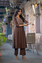 Pleated Waist Festive Flared Kurta Trouser Suit