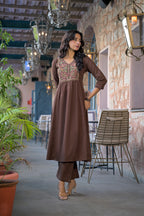 Pleated Waist Festive Flared Kurta Trouser Suit