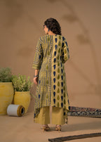Dual-Pattern Asymmetric Hem Kurta & Straight Trouser Set