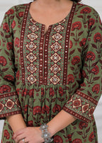 Floral Buti Printed Gathered Kurta Set with Pants & Dupatta