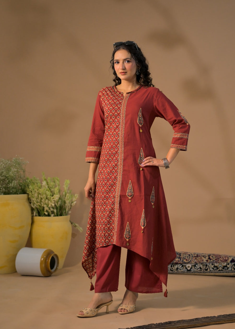 Handcrafted Tassel-Accent Flared Kurta Pant Set