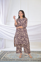 Tribal Graphic Motif Straight Kurta & Pants Set (Set of 2)