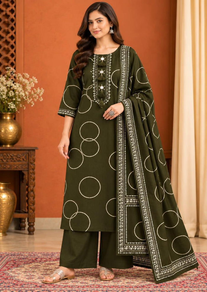 Traditional Resham & Mirror Embellished Festive 3-Piece Suit Set