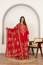 Keyhole Neckline Printed Festive Kurta Sharara Suit Set