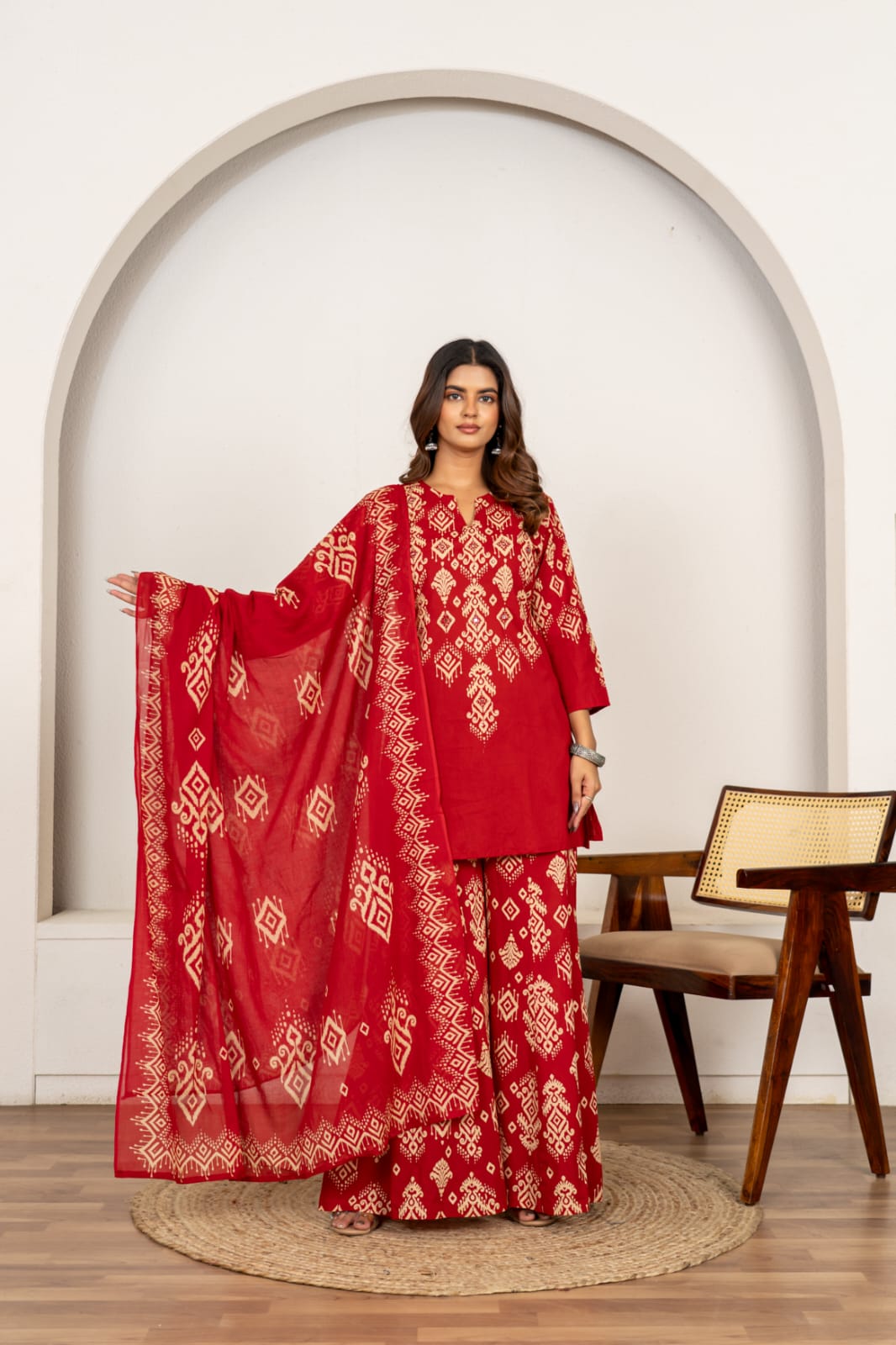 Keyhole Neckline Printed Festive Kurta Sharara Suit Set