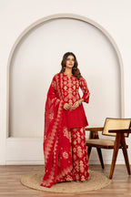 Keyhole Neckline Printed Festive Kurta Sharara Suit Set