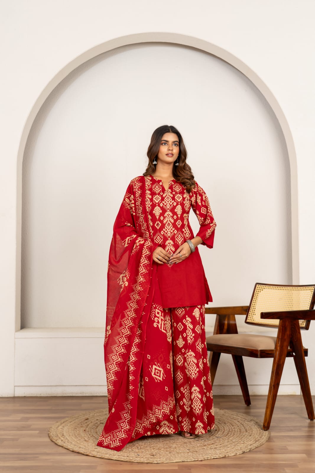 Keyhole Neckline Printed Festive Kurta Sharara Suit Set