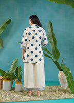Asymmetric Polka Dot and Striped Print Button-Down Co-ord Set