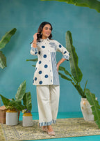 Asymmetric Polka Dot and Striped Print Button-Down Co-ord Set