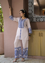 Geometric Embroidered Yoke Kurta and Palazzo Pant Co-ord Set