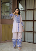 Geometric Embroidered Yoke Kurta and Palazzo Pant Co-ord Set