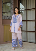 Geometric Embroidered Yoke Kurta and Palazzo Pant Co-ord Set