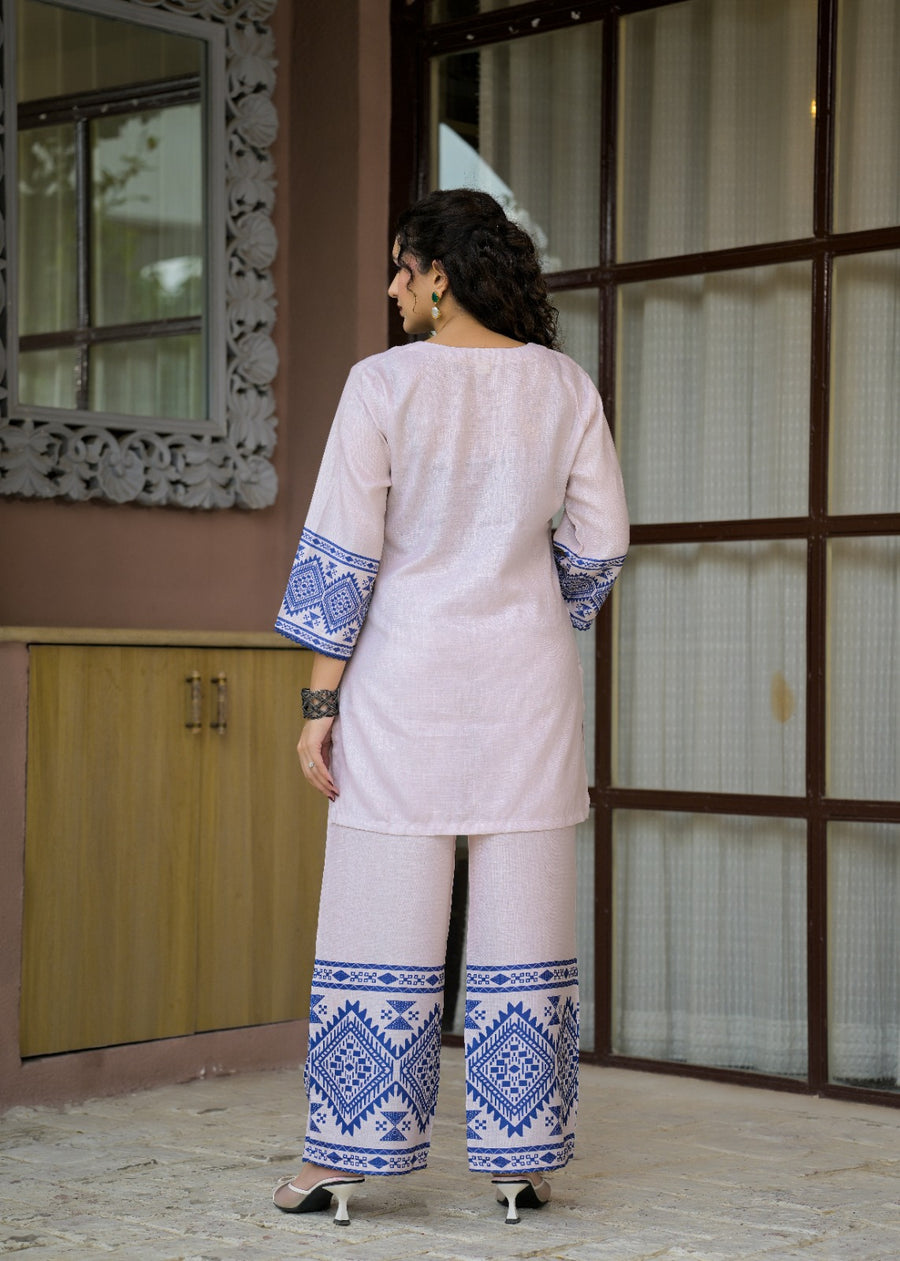 Geometric Embroidered Yoke Kurta and Palazzo Pant Co-ord Set