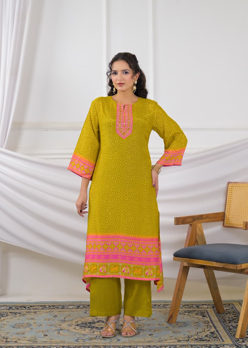 Festive Embroidered Yoke Tunic Kurti Set