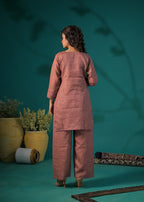 Embroidered Yoke Scalloped Hem Kurta and Pant Co-ord Set
