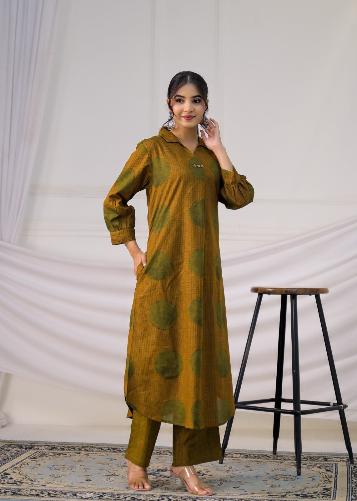 Contemporary Collared Tunic Kurta Set