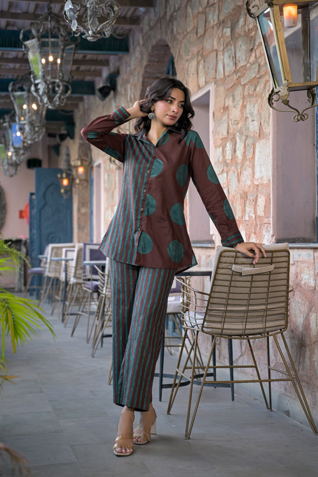 Asymmetric Striped and Polka Dot Co-ord Set