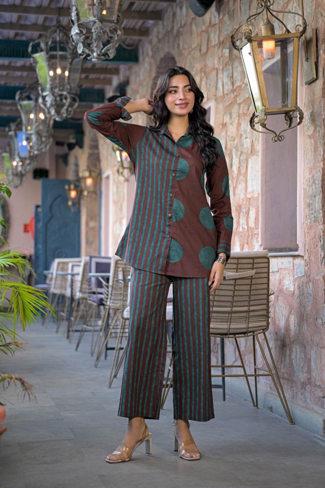 Asymmetric Striped and Polka Dot Co-ord Set