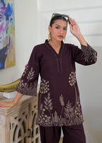 Botanical Motif Kurta and Salwar Pant 2-Piece Co-ord Set