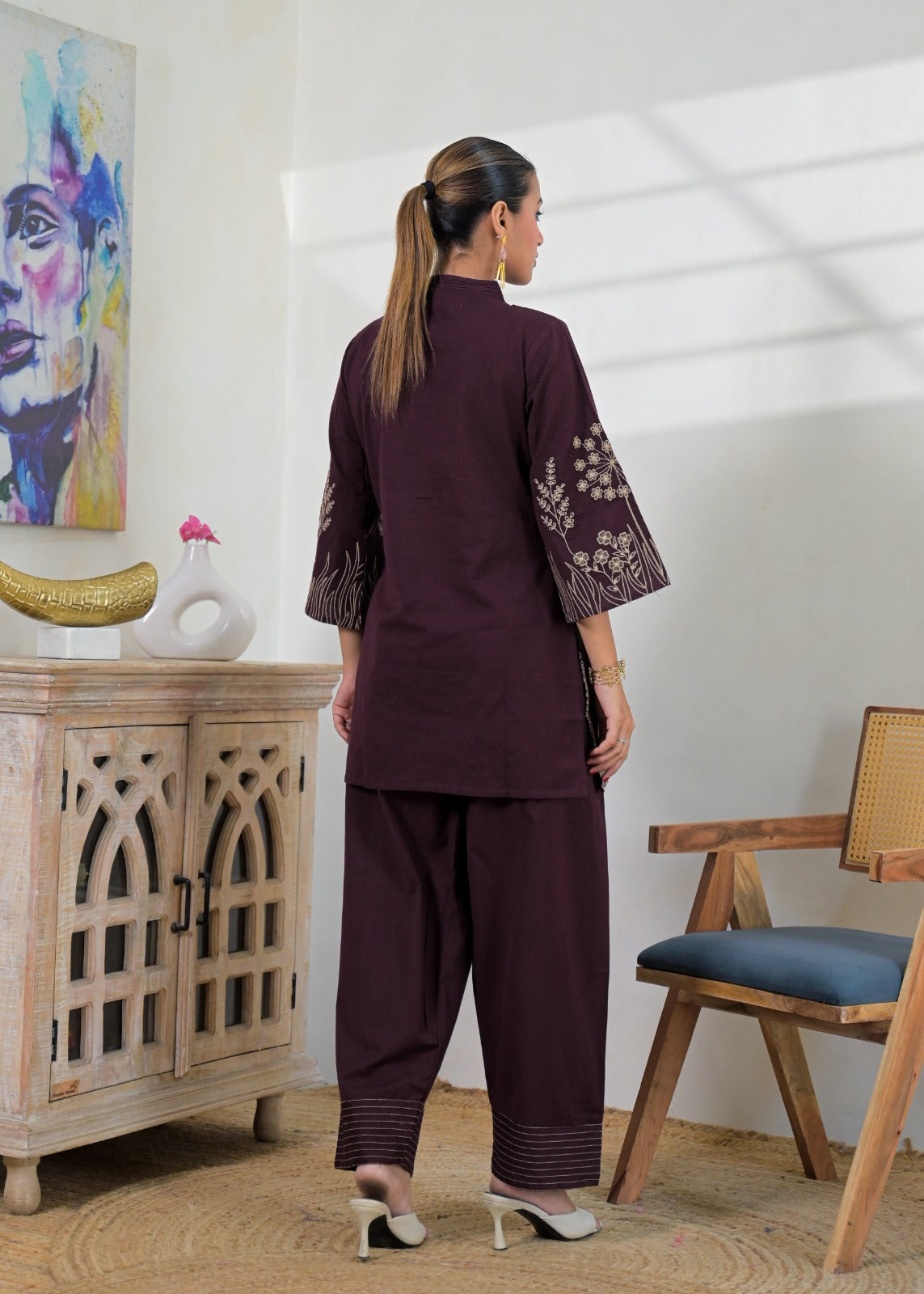 Botanical Motif Kurta and Salwar Pant 2-Piece Co-ord Set