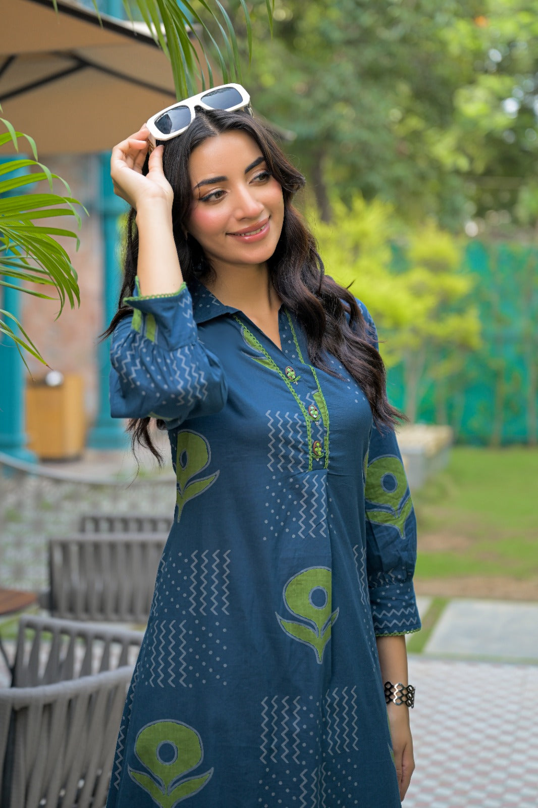 Abstract Floral Motif Kurti Set