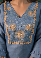 Embroidered Yoke Asymmetric Tassel Kurta and Pant Co-ord Set