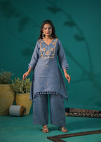 Embroidered Yoke Asymmetric Tassel Kurta and Pant Co-ord Set