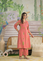 Elegant Floral Motif A-Line Tunic Kurti Set