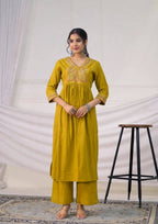 Embroidered Yoke Gathered Kurta & Palazzo Co-ord Set