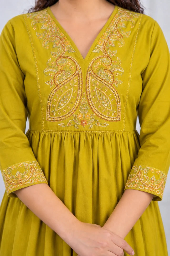 Embroidered Yoke Gathered Kurta & Palazzo Co-ord Set