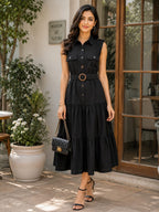 Epaulette Detail A-Line Tiered Shirt Dress