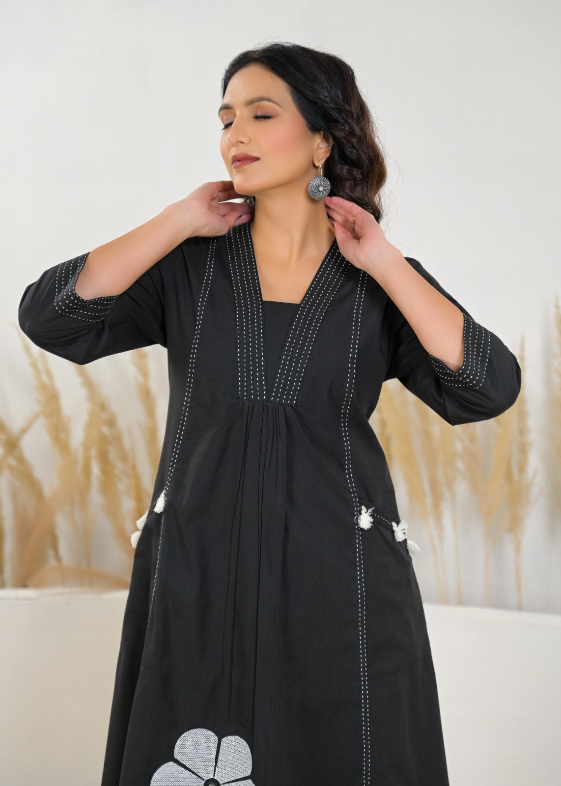 Minimalist Embroidered Yoke Flared Kurta Pant Set