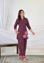 Floral Appliqué Collared Short Kurti & Palazzo Co-ord Set