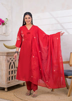 Floral Placement Motif V-Neck Kurta Set