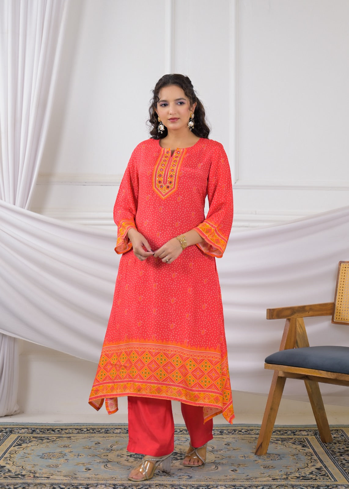 Festive Embroidered Yoke Tunic Kurti Set